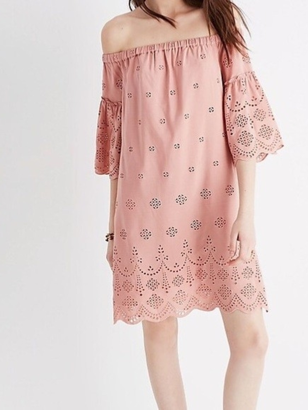Madewell Eyelet Embroidered Off Shoulder Dress Dusty Rose Pink Size 4